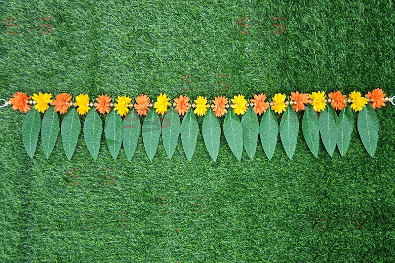 S2S Artificial Marigold & Mango Leaves Simple Door - Window toran/Door hangings/Festive Decorations | 1 Piece | (Yellow and Orange) (Length - 40 Inch) - Image 5