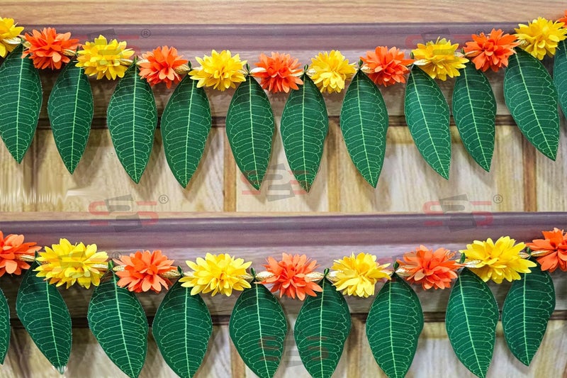 S2S Artificial Marigold & Mango Leaves Simple Door - Window toran/Door hangings/Festive Decorations | 1 Piece | (Yellow and Orange) (Length - 40 Inch) - Image 2