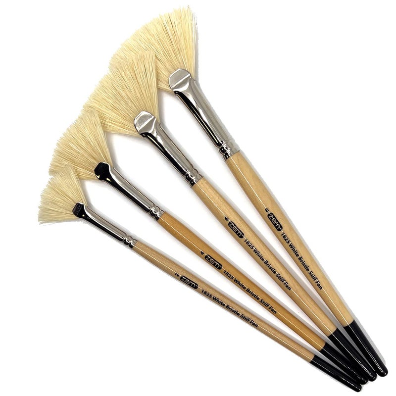 ZEM BRUSH White Hog Bristle Stiff Fan Brush Set Size 2,4,6,8 - Image 3