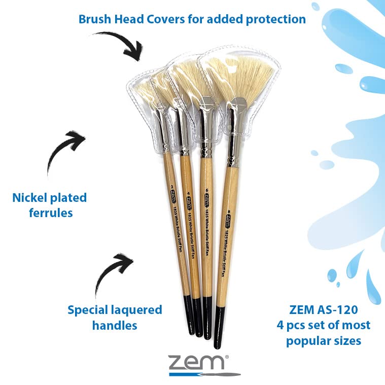 ZEM BRUSH White Hog Bristle Stiff Fan Brush Set Size 2,4,6,8 - Image 2