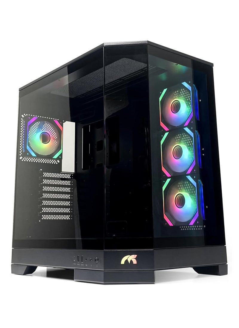 تورتوكس حافظة كمبيوتر ألعاب Tortox Prism ثلاثية الزجاج ATX/M-ATX مع مراوح 7*ARGB PWM، منفذ USB من النوع C، تدعم مشعاع 360 مم، 7 فتحات توسيع، حامل GPU متضمن - حقيبة ألعاب (أسود)  - Image 1