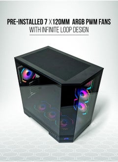 Tortox Tortox Prism Triple Glass Panel ATX/M-ATX Gaming PC Case with 7*ARGB PWM Fans, Type-C USB Port, Supports 360MM Radiator, 7 Expansion Slot, Included GPU stand- Gaming Case (Black)  - Image 2