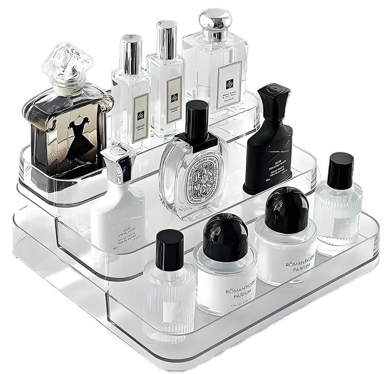 سواستو رف تخزين مستحضرات التجميل والمكياج من الأكريليك من سواساتو، حامل عرض ثلاثي الطبقات - شفاف، مناسب لطاولة الزينة والحمام - حامل عطور شفاف ذو سعة كبيرة - Image 1