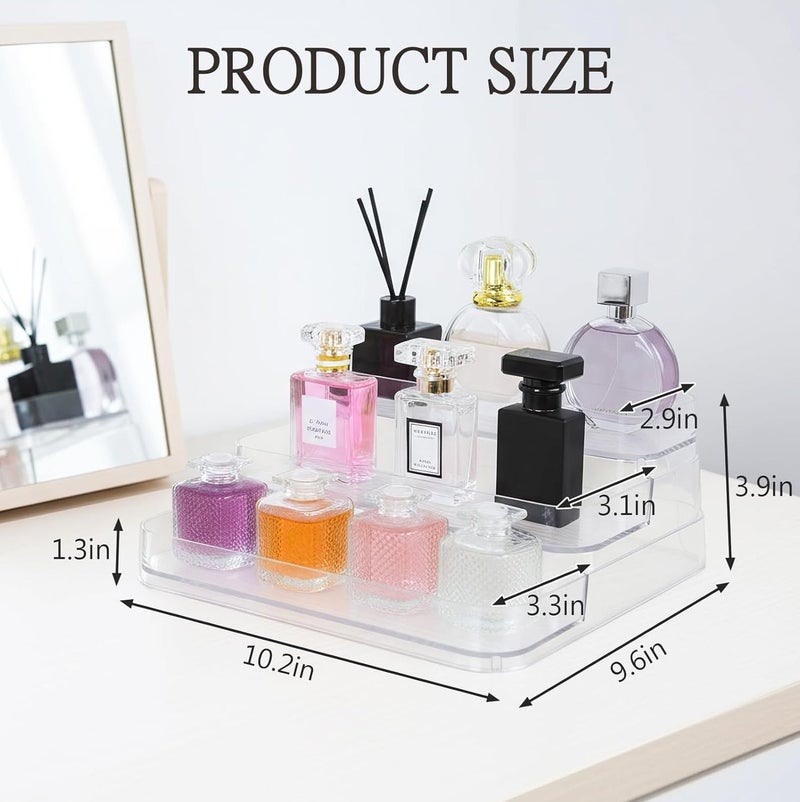 سواستو رف تخزين مستحضرات التجميل والمكياج من الأكريليك من سواساتو، حامل عرض ثلاثي الطبقات - شفاف، مناسب لطاولة الزينة والحمام - حامل عطور شفاف ذو سعة كبيرة - Image 5