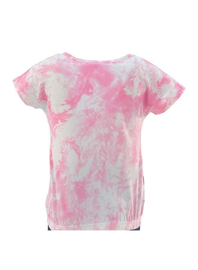 JOANNA JOANNA 23KY376B Girl's Tie Dye Design Round Neck Short Sleeve T-Shirt - Pink - Image 3