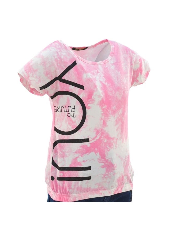 JOANNA JOANNA 23KY376B Girl's Tie Dye Design Round Neck Short Sleeve T-Shirt - Pink - Image 2