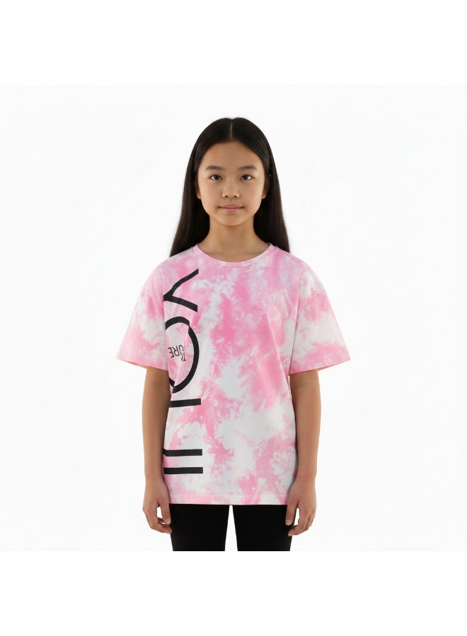 جوانا تي شيرت فتيات بتصميم تاي داي برقبة دائرية وأكمام قصيرة - وردي - Image 1