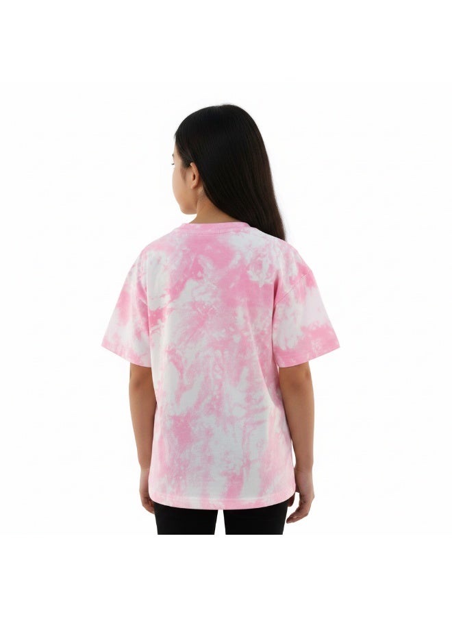 جوانا تي شيرت فتيات بتصميم تاي داي برقبة دائرية وأكمام قصيرة - وردي - Image 3