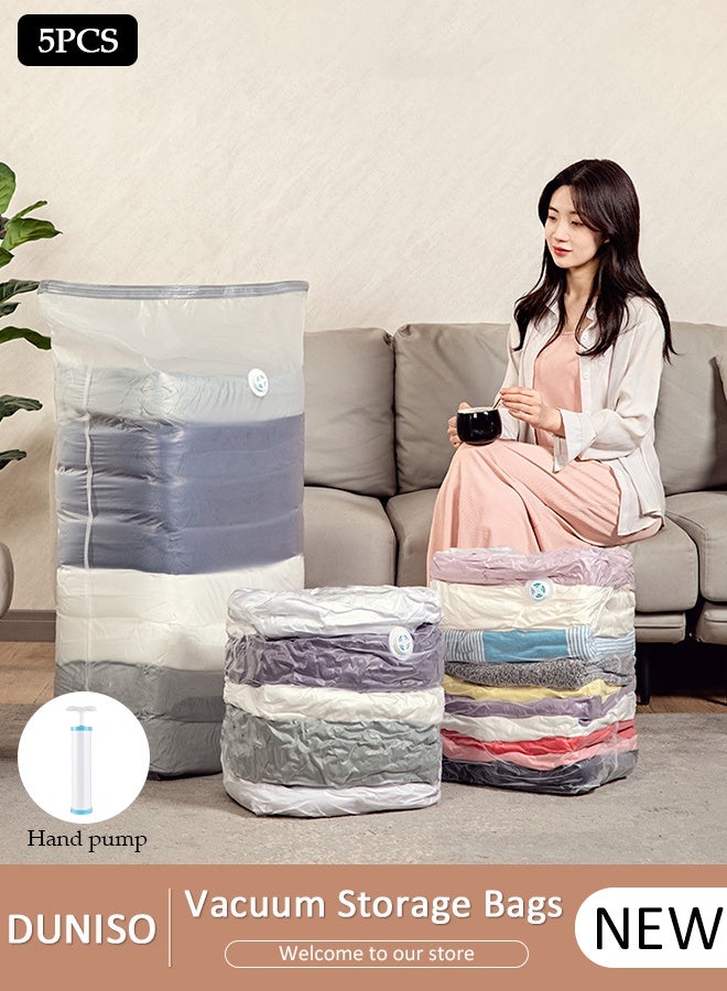 DUNISO حقيبة توفير مساحة الفراغ، عبوة من 5 أكياس تخزين مفرغة من الهواء قابلة لإعادة الاستخدام كبيرة الحجم (100 × 70 × 32 سم)، حقيبة تخزين محكمة الغلق مع مضخة يدوية، مناسبة لحاف القطن، البطانية، الملابس - Image 1