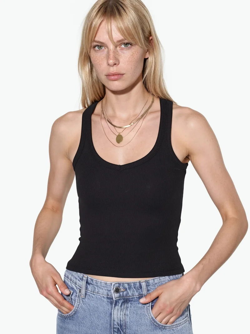 بوسيم BUSEM V-Neck Ribbed Tank Top