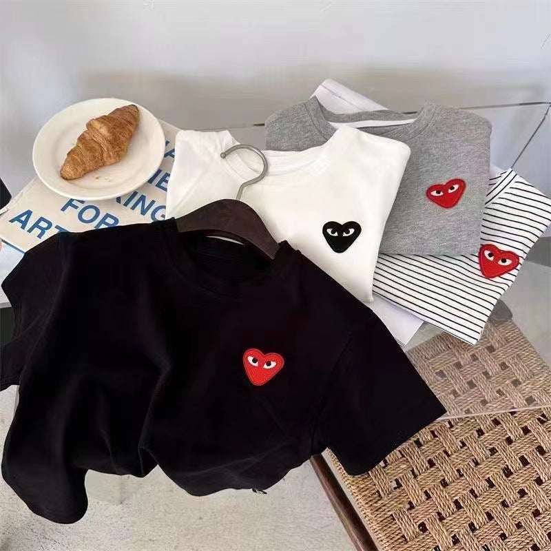 Children'S Short-Sleeved 2025 Summer Japanese Style Trendy Brand Love Cotton Bottoming Striped Trendy T-Shirt For Boys And Girls - Image 3
