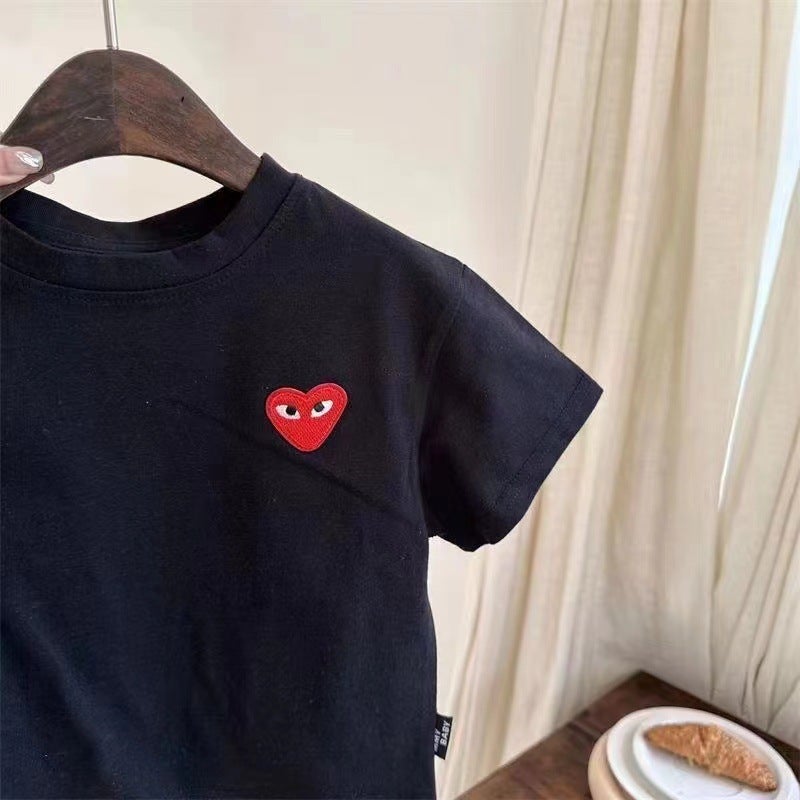 Children'S Short-Sleeved 2025 Summer Japanese Style Trendy Brand Love Cotton Bottoming Striped Trendy T-Shirt For Boys And Girls - Image 4