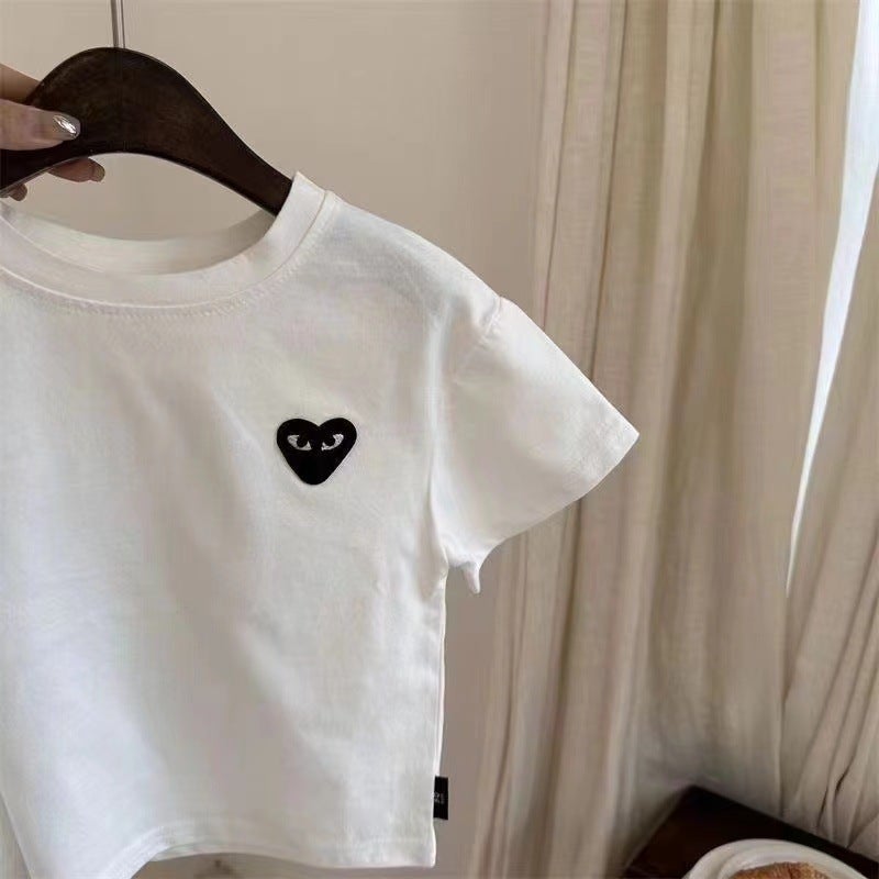 Children'S Short-Sleeved 2025 Summer Japanese Style Trendy Brand Love Cotton Bottoming Striped Trendy T-Shirt For Boys And Girls - Image 1