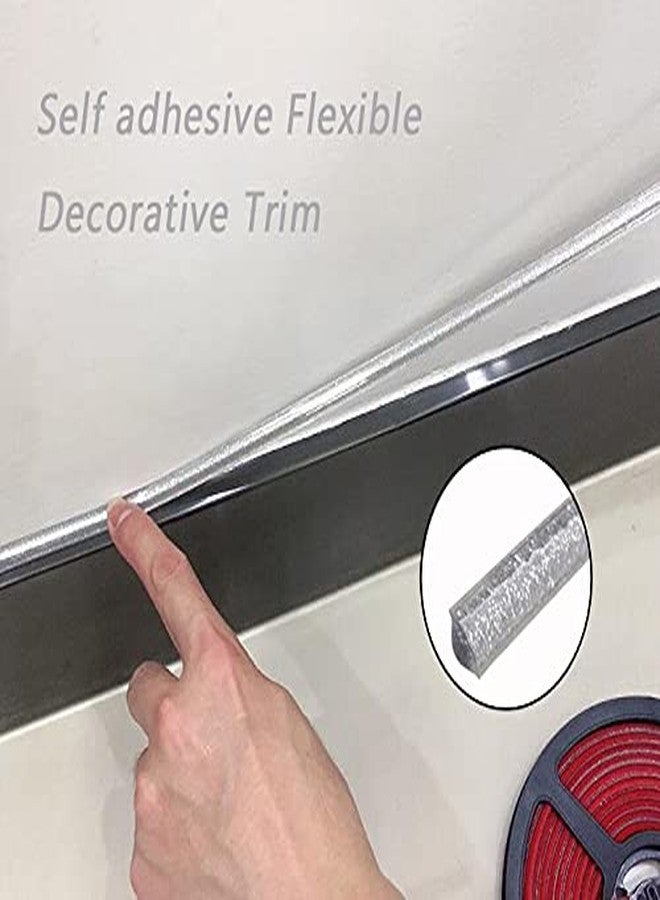 Ebrima Peel and Stick Flexible Decorative Trim, Self Adhesive Glitter Caulk Strips for Walls, Floors, Ceilings, Baseboards, 2 Pack (Silver) - Image 2
