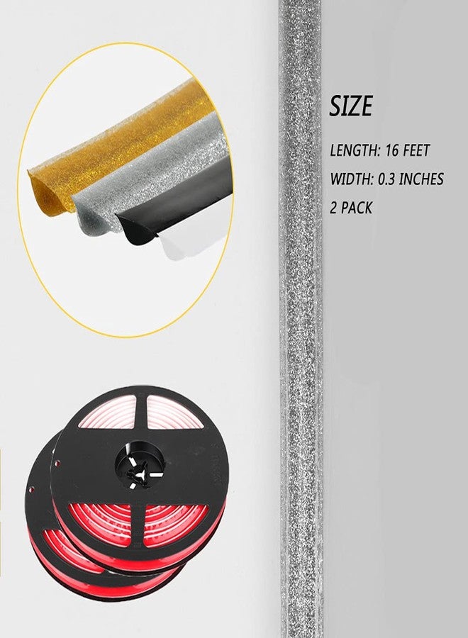 Ebrima Peel and Stick Flexible Decorative Trim, Self Adhesive Glitter Caulk Strips for Walls, Floors, Ceilings, Baseboards, 2 Pack (Silver) - Image 3