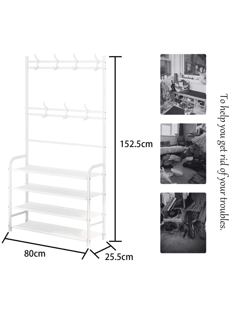Toshionics Multifunctional 3 in 1 Entryway Coat Rack 4 Tier Hall Tree Shoe Bench Large Storage Shelfs  - Image 2