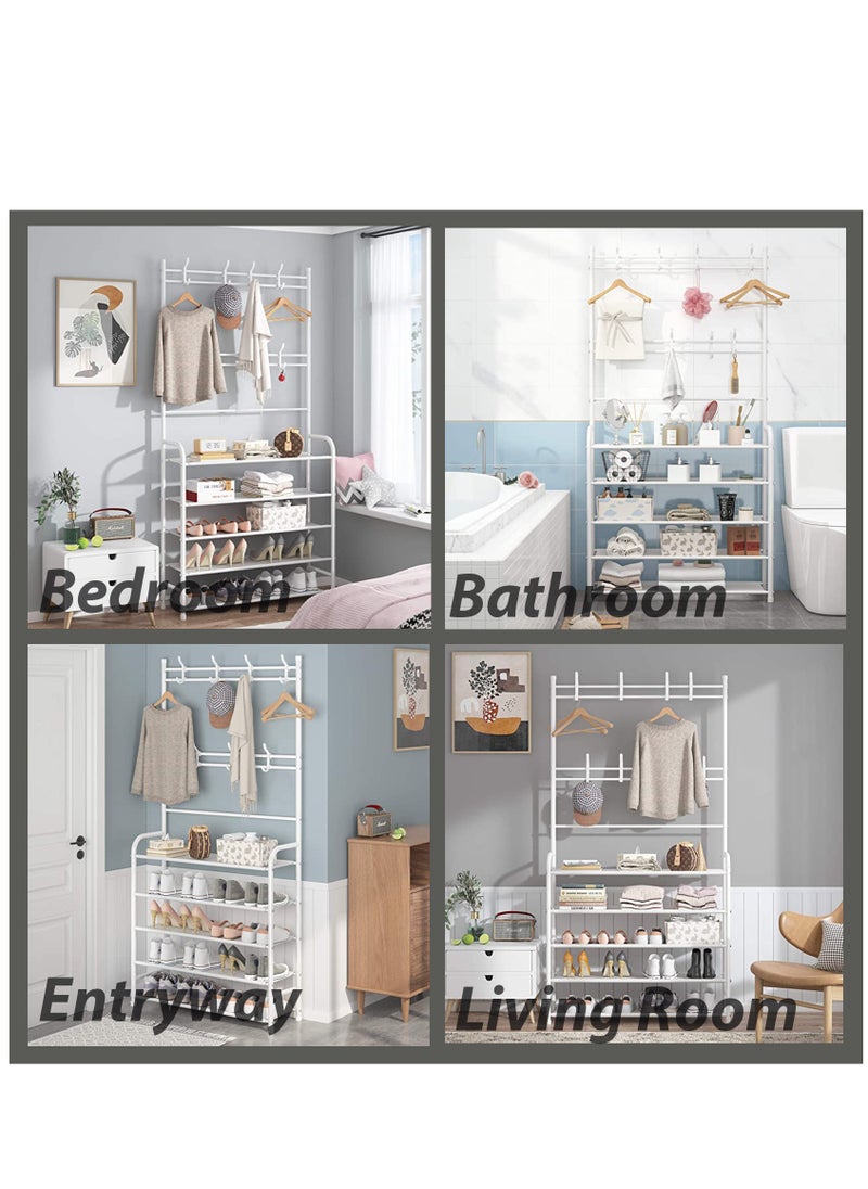 Toshionics - Multifunctional 3 in 1 Entryway Coat Rack 4 Tier Hall Tree Shoe Bench Large Storage Shelfs - Image 1