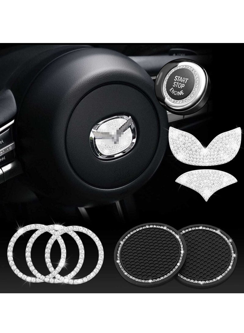 SYOSI Car Steering Wheel Logo Decorative Diamond Sticker for Mazda DIY Bling Car Steering Wheel Accessories Interior for Mazda 3 / 6 / CX-3 / CX-4 / CX5 / CX9 with 2 Pack Anti-Slip Silicone Car Coasters - Image 1
