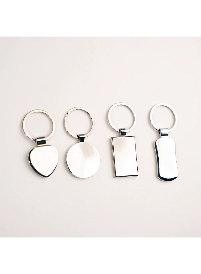 Premium Blank Polished Silver Metal Keychains Set — Heart, Oval, Rectangle & Rounded Bar Shapes — Engravable Stainless Steel Key Rings for Advertising, Corporate Branding, Promotional Gifts, Souvenirs, Weddings & Bulk Business Giveaways - Image 1