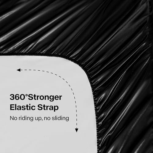 BEDELITE Satin Fitted Sheet and Pillowcases Set, Luxury Soft Similar to Silk Bottom Bed Sheet with Elastic Corner Straps, Deep Pocket up to 15 Inch, 1 Fitted Sheet and 2 Pillowcases(Full, Black) - Image 4