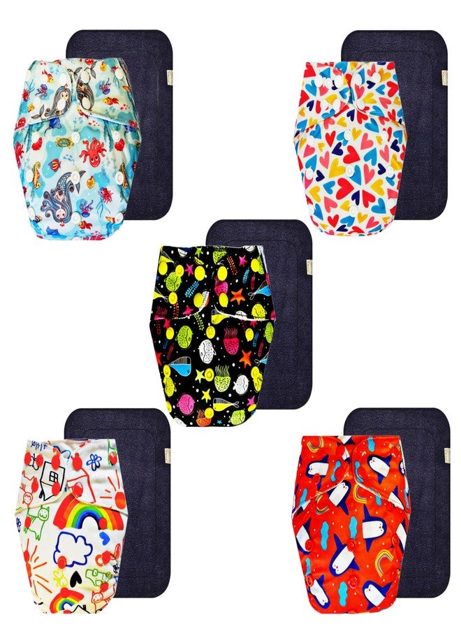 Dumbledo Premium Cloth Diaper with Black Insert (Pack of 5) | Hypoallergenic | 6-Layer Absorbent Pad | Easy to Clean | Perfect for Indian Summers | 3 Months - 3 Years | Unisex Baby - Image 1