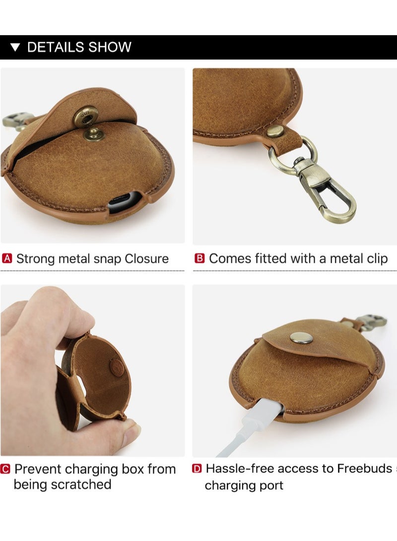 general Vintage Leather Case Cover, Full Protective Case Accessories Skin Cover for HUAWEI Freebuds 5 Earbuds Charging Case - Image 3