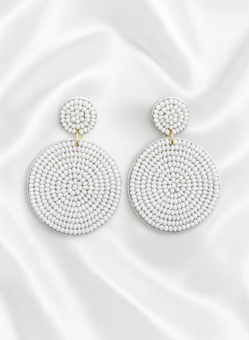 Ready For Chai Handmade round Beaded Earrings –  Statement Jewelry for Women, Boho Chic Dangle Earrings white