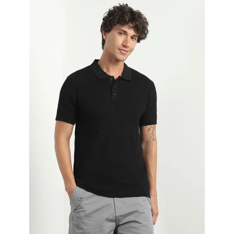 NOBERO  Black Cotton Relaxed Fit Polo T-Shirt for Men for Men | Best Price UAE