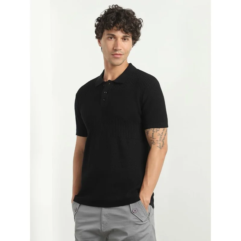 NOBERO  Black Cotton Relaxed Fit Polo T-Shirt for Men for Men | Best Price UAE