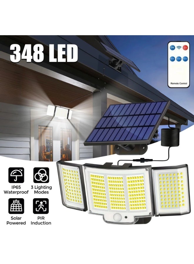جيبسماي مصابيح شمسية خارجية بمستشعر حركة، 348 LED، مصابيح أمان قابلة لتعديل 3 رؤوس، مقاومة للماء IP65، للحديقة والفناء والجراج - Image 4