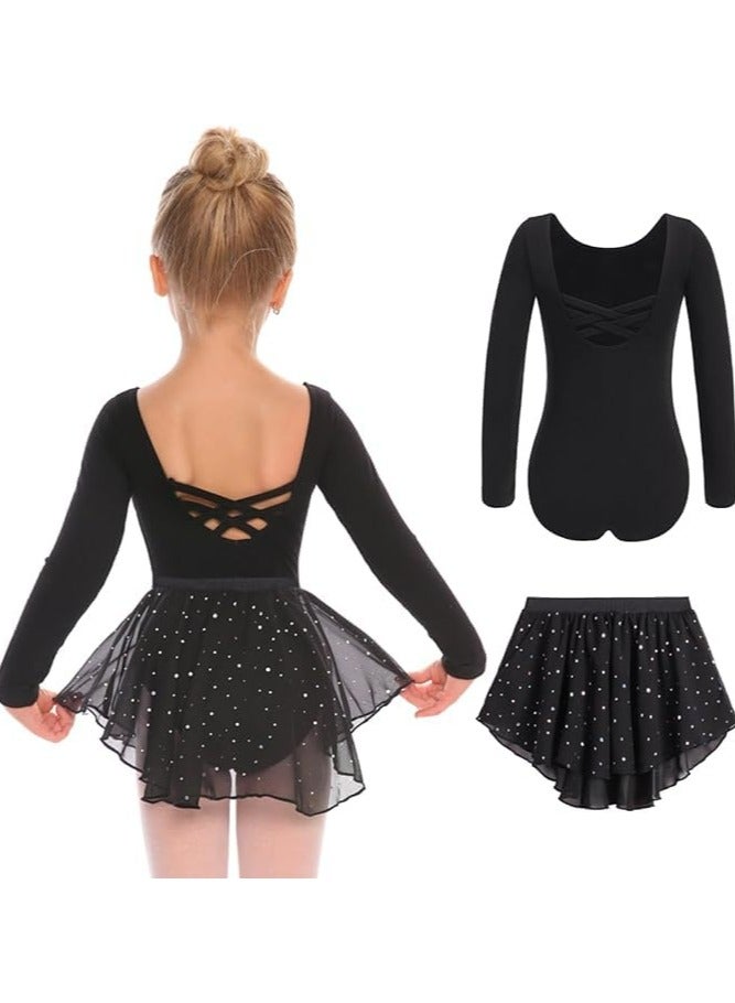 CMGTYYD. طقم فستان رقص باليه للبنات بأكمام طويلة متقاطعة من الخلف مع تنورة لامعة قابلة للإزالة - Image 1
