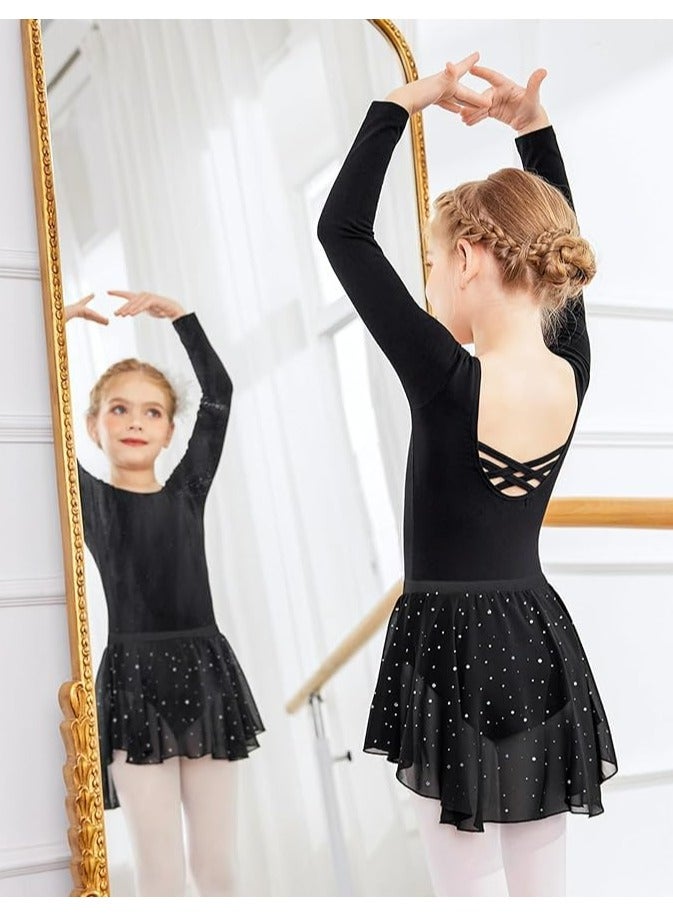 CMGTYYD. طقم فستان رقص باليه للبنات بأكمام طويلة متقاطعة من الخلف مع تنورة لامعة قابلة للإزالة - Image 3