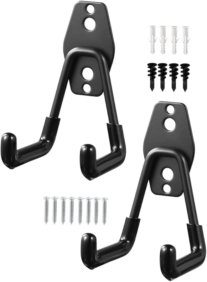 2Pcs Heavy Duty Iron Garage Hooks Wall Mount for Tools Drill Bags Hose Workshop - Image 1