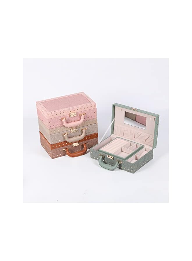 IAF Jewelry Box | Compact Jewellery Organizer Premium Quality | Storage Case for Accessories: Earrings Rings Watches with Mirror, Key and Lock Middle size PU Leather (Light Green) - Image 3