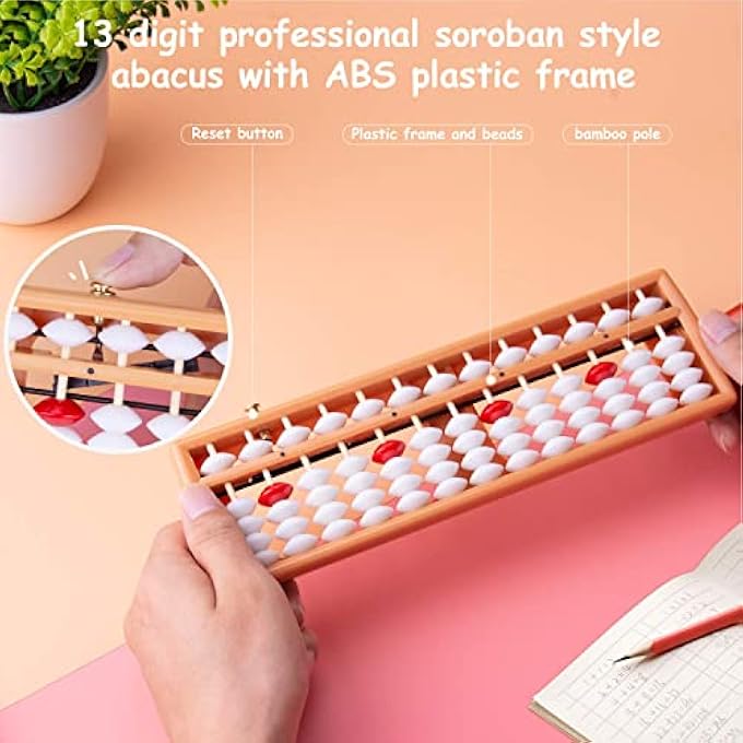 SOROBAN, PLASTIC ABACUS WITH 13 ROWS, CHINESE CALCULATOR, COUNTING TOOL WITH RESET BUTTON - Image 4