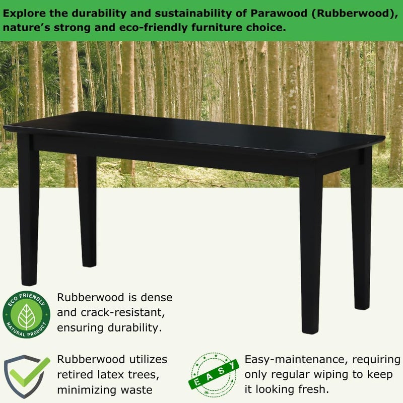 IC INTERNATIONAL CONCEPTS IC INTERNATIONAL CONCEPTS Shaker Style Bench RealSolid Parawood KitchenDining Sturdy  Reliable Seating Easy Assembly 39W x 14D x 18H 450 Lbs Wt Capcity Black  - Image 4