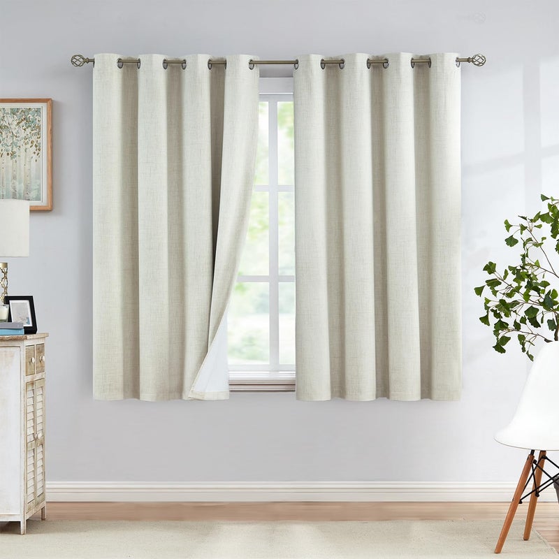 Urban Lotus Urban Lotus Ivory Total Blackout Bedroom Window Curtains Linen Textured Blackout Thermal Insulated Energy Saving Noise Reducing Drapes Grommet Top Window Treatment 2 Panels 52 W x 54 L Beige