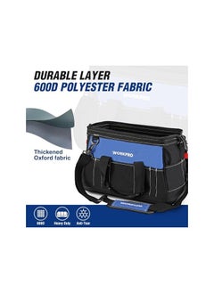 WORKPRO WORKPRO Tool Bag 16-inch, Multi-pockets Heavy Duty Tool Bag with Waterproof Plastic Hard Base, Wide Open Mouth Heavy Duty Electricians Tool Bag with Adjustable Shoulder Strap  - Image 4
