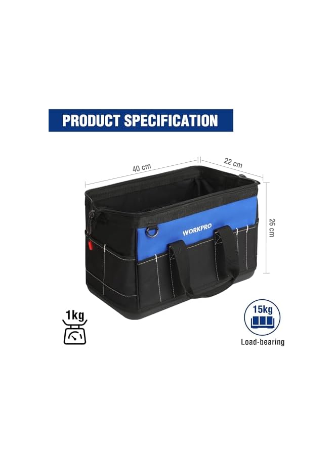 WORKPRO WORKPRO Tool Bag 16-inch, Multi-pockets Heavy Duty Tool Bag with Waterproof Plastic Hard Base, Wide Open Mouth Heavy Duty Electricians Tool Bag with Adjustable Shoulder Strap  - Image 2