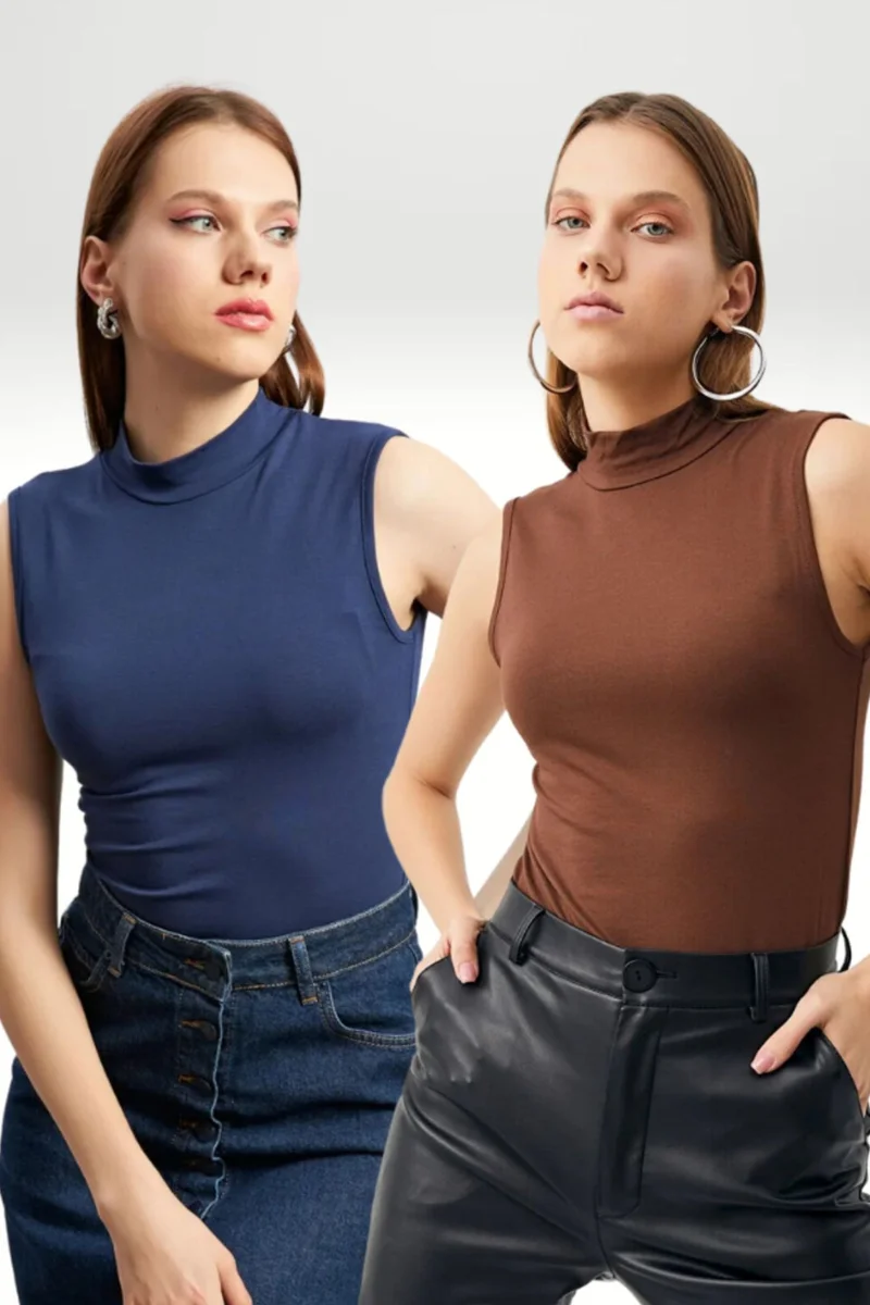 Bipantolon BIPANTOLON Women's 2-Pack Sleeveless Half Turtleneck Bodysuits