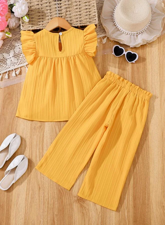 Take Two Girls Floral Embroidered Frill Sleeve Top and Pants Set