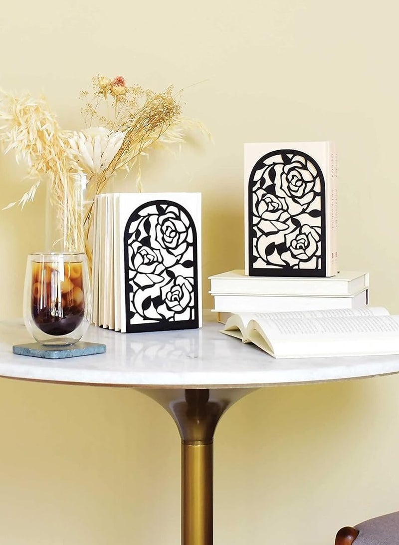 سيلكفكس الكتاب ينتهي, قسط BookEnds للرفوف Bookend, كتاب سقف معدنية الكتاب ينتهي للمكتب المنزلي الكتب الثقيلة, حامل الرف الكتاب, ديكور المنزل, سدادات الكتاب, حامل الكتاب (ورد أسود) - Image 3