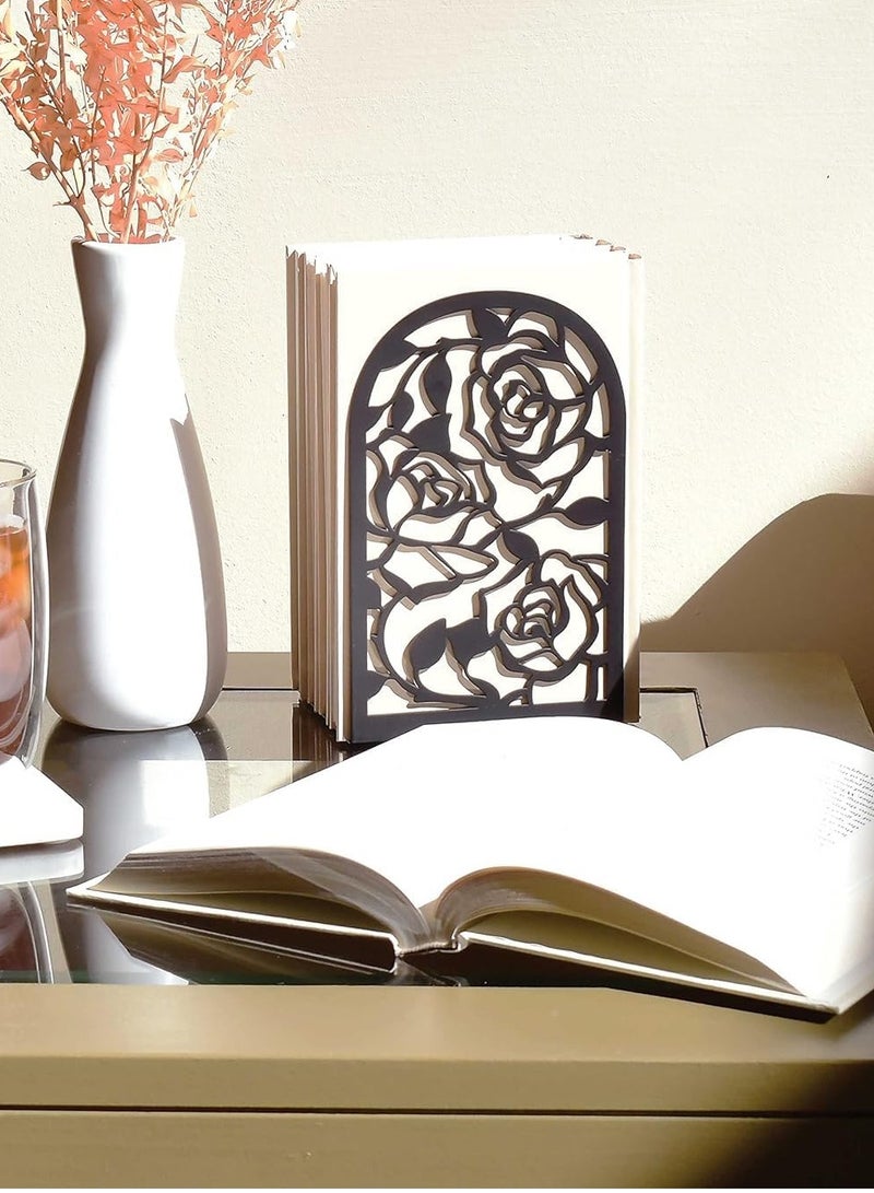 سيلكفكس الكتاب ينتهي, قسط BookEnds للرفوف Bookend, كتاب سقف معدنية الكتاب ينتهي للمكتب المنزلي الكتب الثقيلة, حامل الرف الكتاب, ديكور المنزل, سدادات الكتاب, حامل الكتاب (ورد أسود) - Image 4
