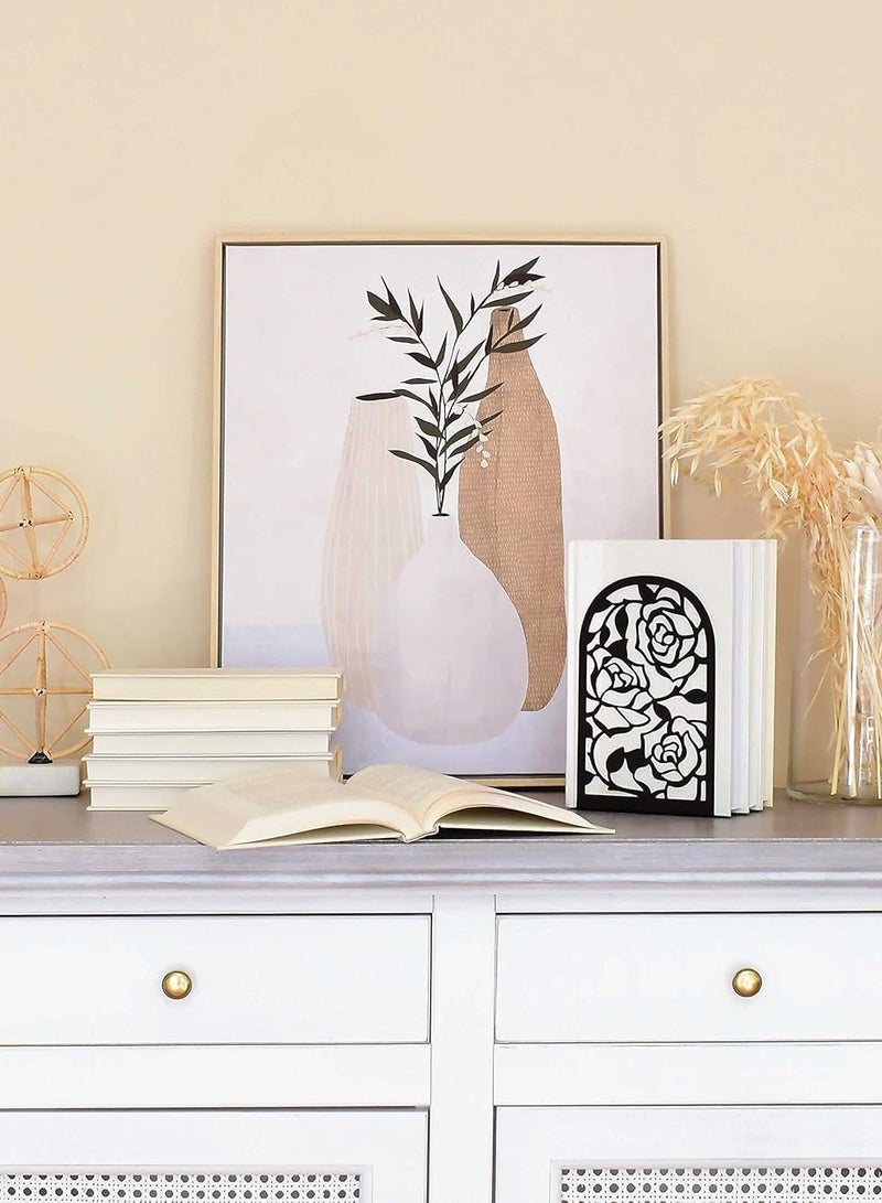 سيلكفكس الكتاب ينتهي, قسط BookEnds للرفوف Bookend, كتاب سقف معدنية الكتاب ينتهي للمكتب المنزلي الكتب الثقيلة, حامل الرف الكتاب, ديكور المنزل, سدادات الكتاب, حامل الكتاب (ورد أسود) - Image 5