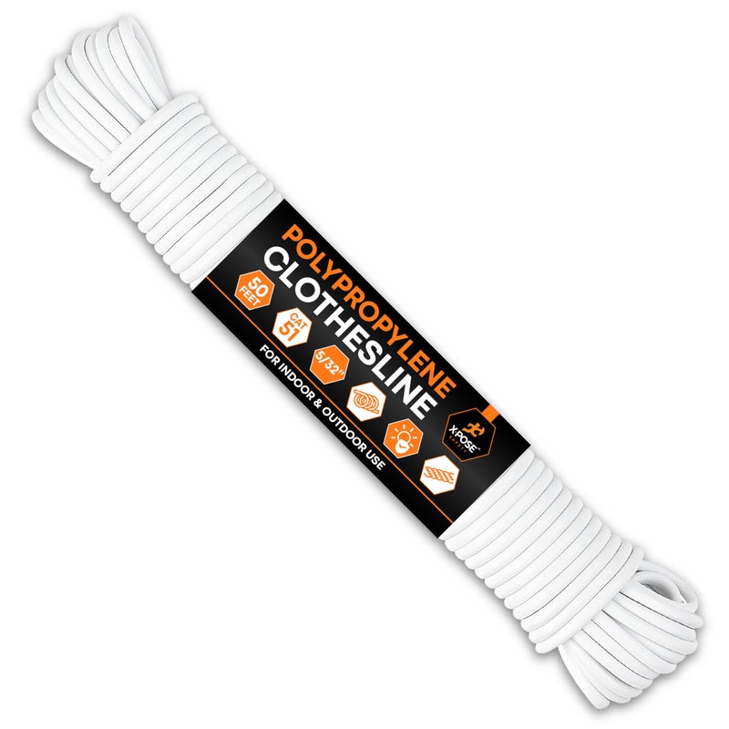 Plastic Clothesline 50 Clothes Line White Outdoor Weather Resistant Synthetic Cord for Hanging and Drying Clothing Laundry Plastic Rope Clothes Line String for Pulley