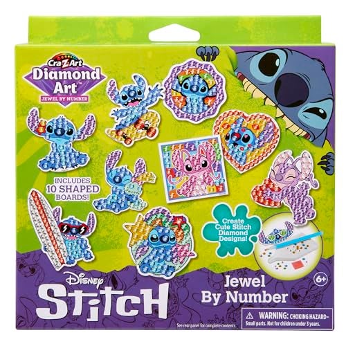 CraZArt Disney Stitch Gem by Number 10 Pack 10 Individual Stitch Gem by Number Designs Diamond Jewel by Number Art Creative Gem Craft Great Gift for Birthdays for Girls and Boys Ages 6 and Up - Image 1