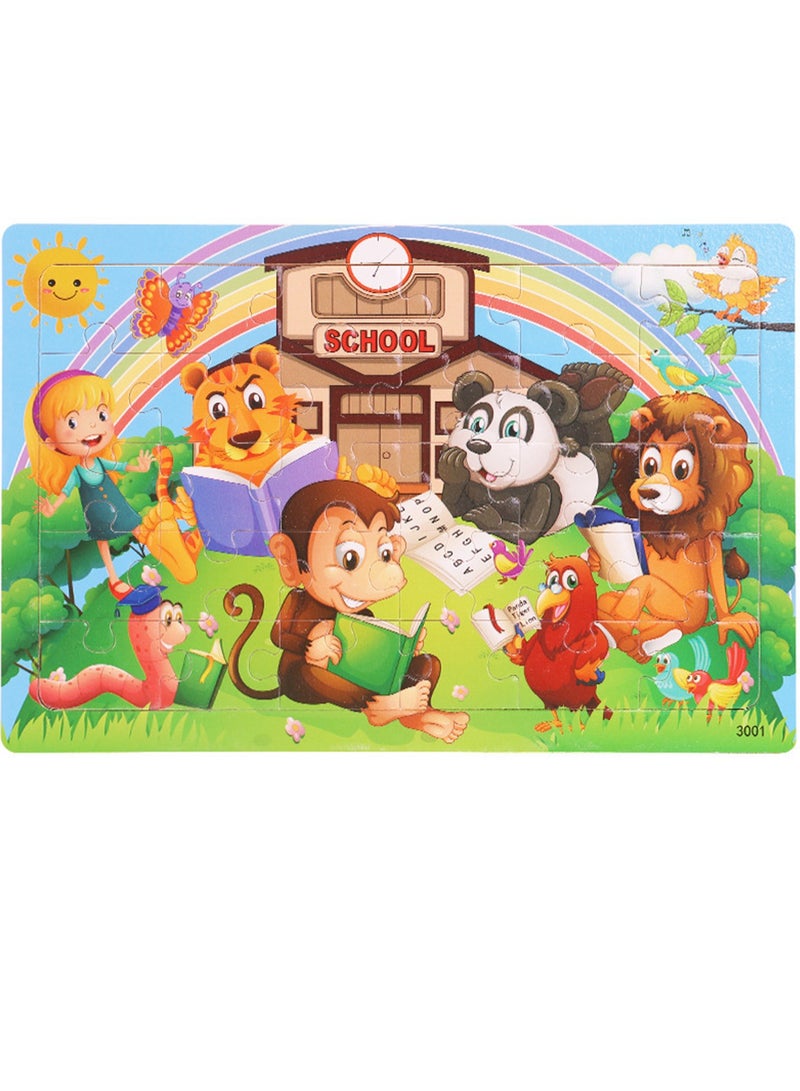 مجموعة أحجيات الصور المقطوعة من سلسلة حيوانات كرتونية خشبية تعليمية للأطفال، حقيبة هدايا مناسبة - Image 1