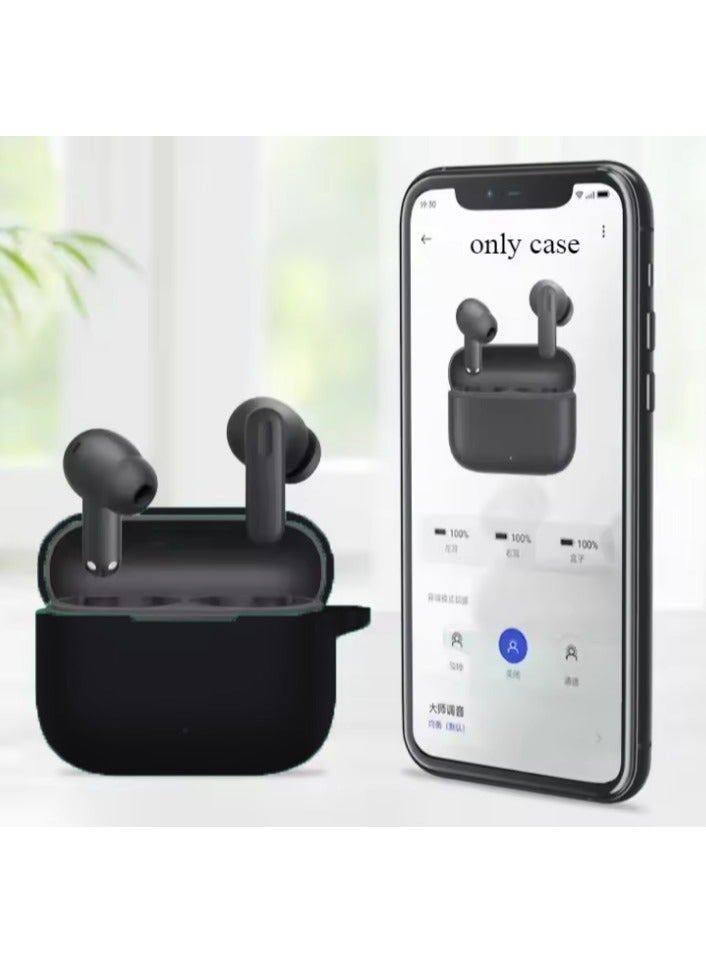 Soft Silicone Case ​with Keychain and Cleaning tools for Oppo Enco Air 4i Case Cover-Black - Image 3