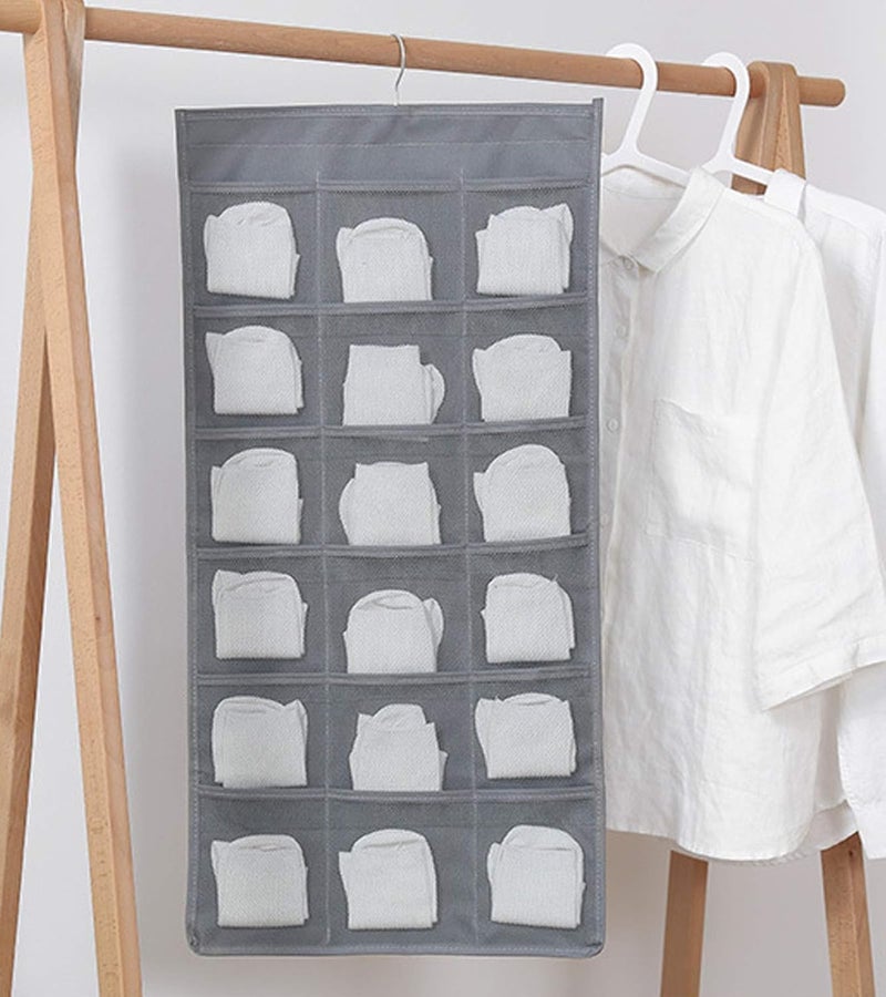 VYNTRIX Double Sided 30 Pockets Clear Hanging Bag Socks Bra Underwear Rack Hanger Storage Organizer Wall Hanging Closet Shelves Storage Pockets Non Woven MatrialColourGrey Pack of 1 - Image 2