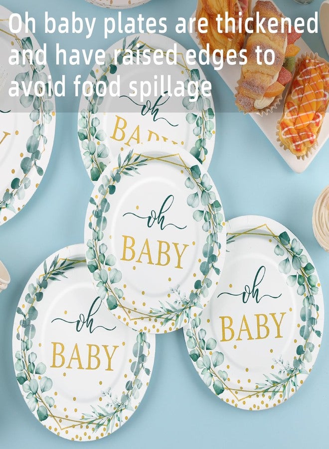 Gudvilla 168 PCS Sage Green Baby Shower Decorations Neutral, Baby Shower Plates and Cups and Napkins Sets Serves 24, Oh Baby Plates for Boy, Gender Reveal, Green and Gold Plant Eucalyptus Boho - Image 3